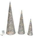 LED Deko-Objekt 3-tlg. Kegel silber
