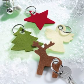 Trendige Filz-Schlüsselanhänger in aktuellen weihnachtlichen Formen. Inklusive Schlüsselring.<br>