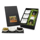 Geschenk-Set Antipasti Olivio, Oliven, Salz, 3 Schalen, Schieferplatte