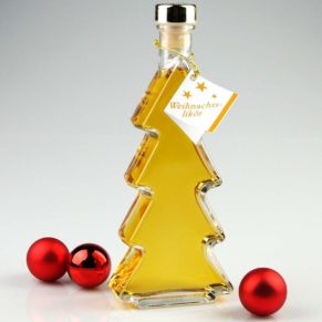 Tannenbaumflasche befüllt mit 200 ml feinstem Weihnachtslikör 35 % vol.<br>