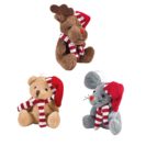 Plüsch-Set, 3-tlg. Teddy, Elch und Maus, 100 % Polyester