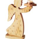 Teelichthalter-Figur Engel, Sterne-Prägung auf Vorderseite, Holz ca. L21 x B2,5/8,5 x H30 cm