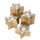 Teelichthalter-Set, 4-tlg. Wood Stars, mit Silberfolie