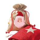 Weihnachtsbeutel, Leinen natur, 14x18 cm Santa, mit Zugband, 100 % Leinen 14 x 18 cm