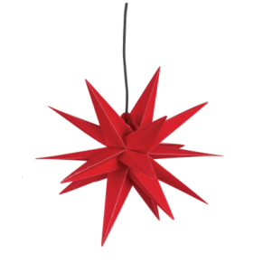 Außergewöhnlicher Leuchtstern in einem weihnachtlichem Rot. Outdoorgeeignet. Outdoorgeeignet, Leuchtmittel: E14, max. 40 W (nicht inklusive), Kabellänge: ca. 380 cm, Gewicht: ca. 0,6 kg.