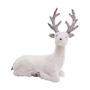 Dieser weiße Hirsch strahlt einen besonderen Charme aus und eignet sich hervorragend für die winterliche Deko. Maße: ca. L45 x B22 x H55 cm.